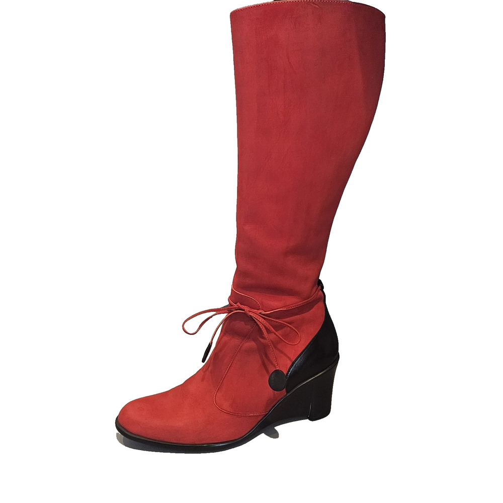 ARCHE Marque Et Modele Deposes Knee High Red Suede , Zip, France, Womens US 9